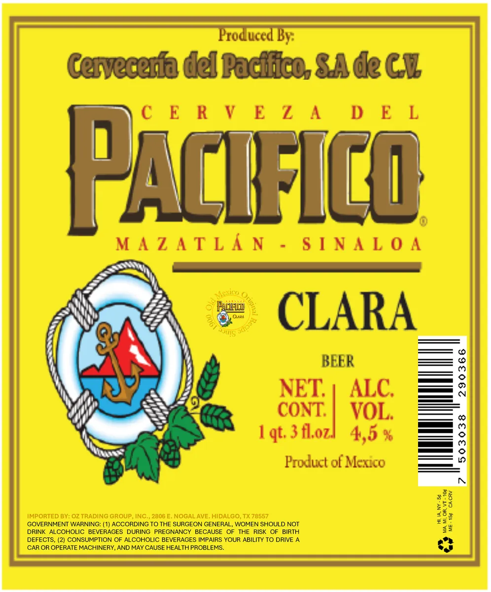 Pacifico Clara — full label as filed with TTB