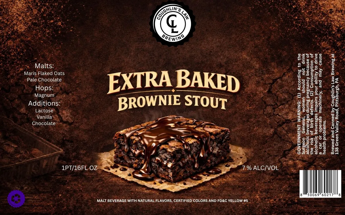 Extra Baked Brownie Stout — full label as filed with TTB