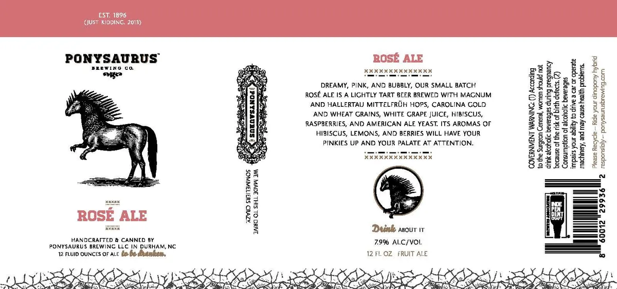 Rosé Ale label art — PONYSAURUS BREWING