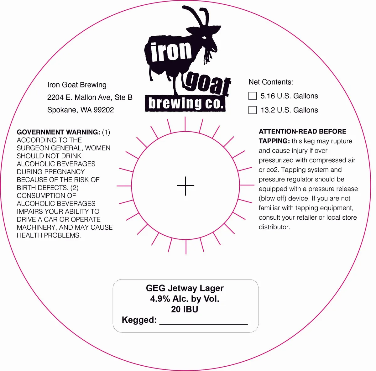 GEG Jetway Lager — full label as filed with TTB