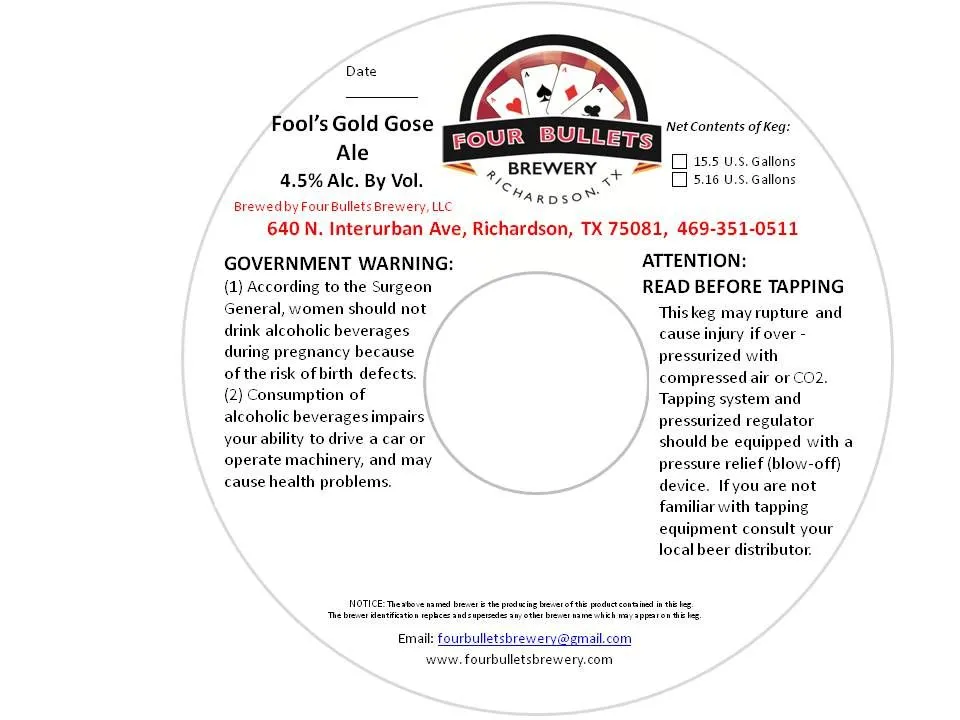 Fool's Gold Gose Ale — full label as filed with TTB