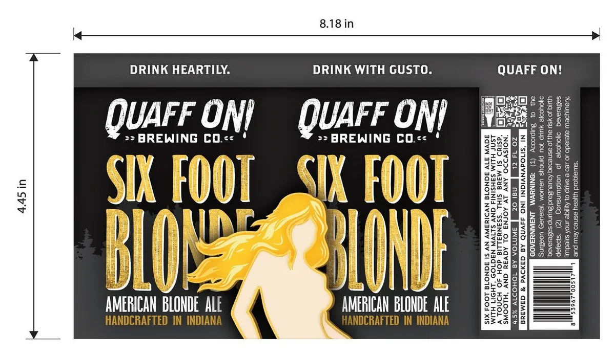 Six Foot Blonde — full label as filed with TTB