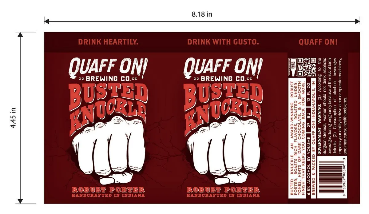 Busted Knuckle label art — QUAFF ON!