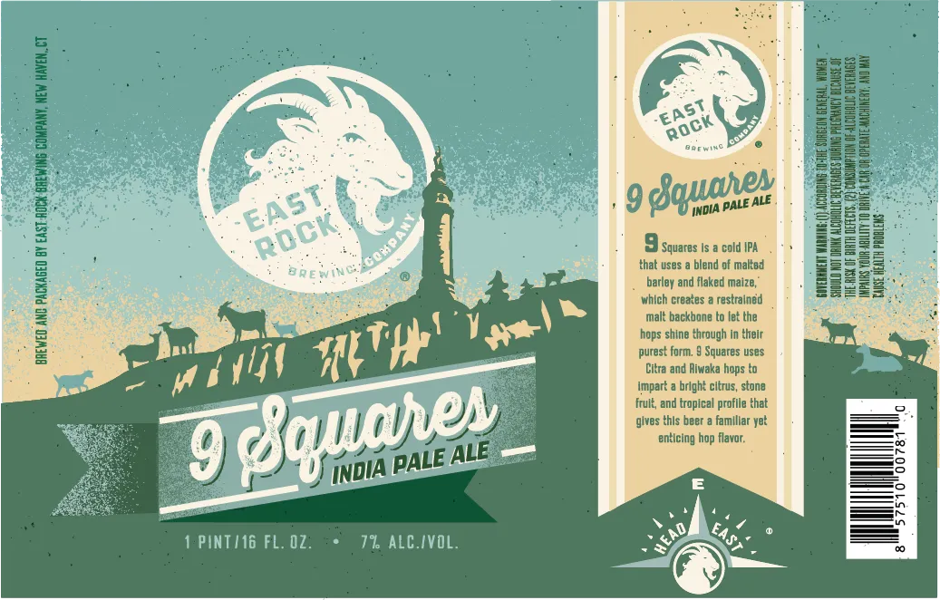 9 Squares label art — EAST ROCK BREWING COMPANY