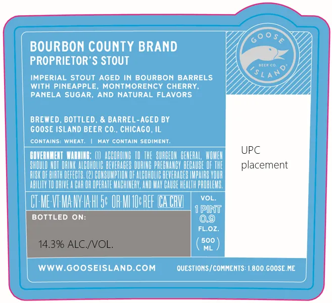 Bourbon County Brand Proprietor's Stout — full label as filed with TTB