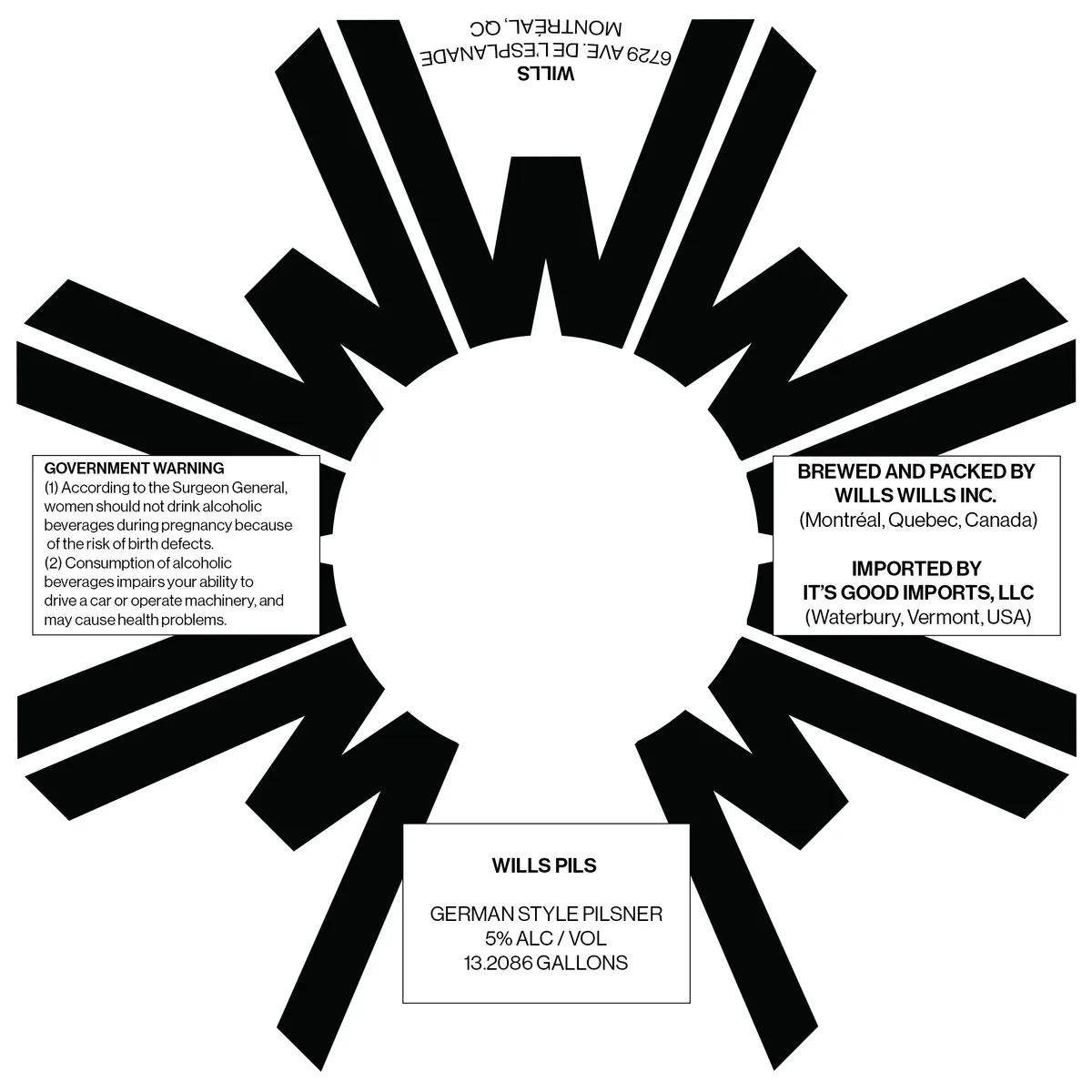Wills Pils — full label as filed with TTB