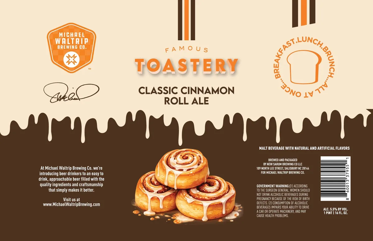 Famous Toastery Classic Cinnamon Roll Ale label art — MICHAEL WALTRIP BREWING CO. LLC