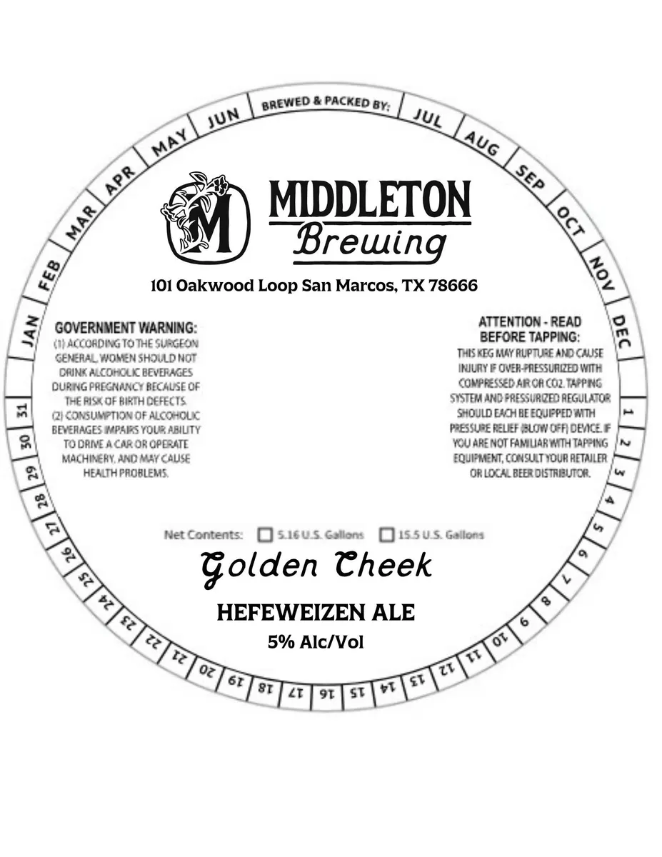 Golden Cheek — full label as filed with TTB