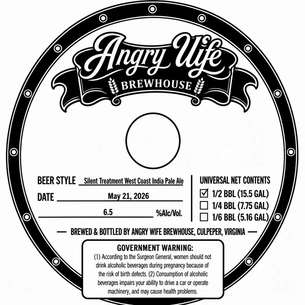 Silent Treatment West Coast India Pale Ale — full label as filed with TTB