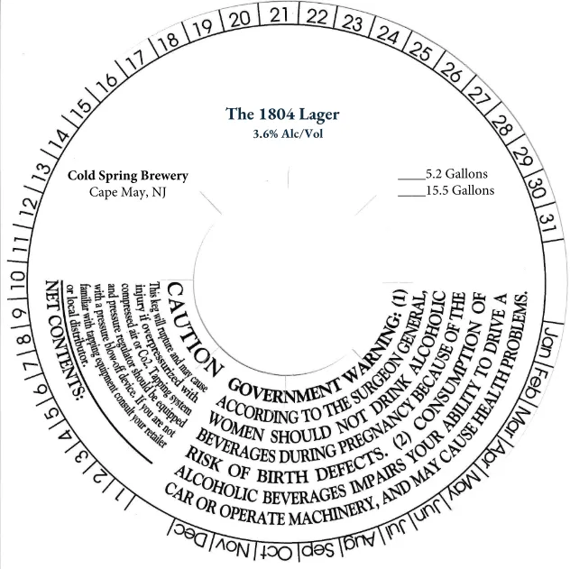 The 1804 Lager — full label as filed with TTB