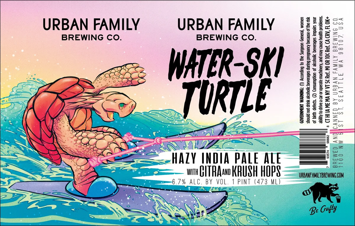 Water-Ski Turtle label art — URBAN FAMILY BREWING CO.