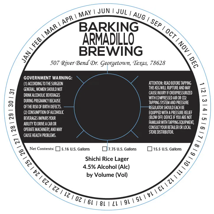 Shichi Rice Lager label art — BARKING ARMADILLO BREWING