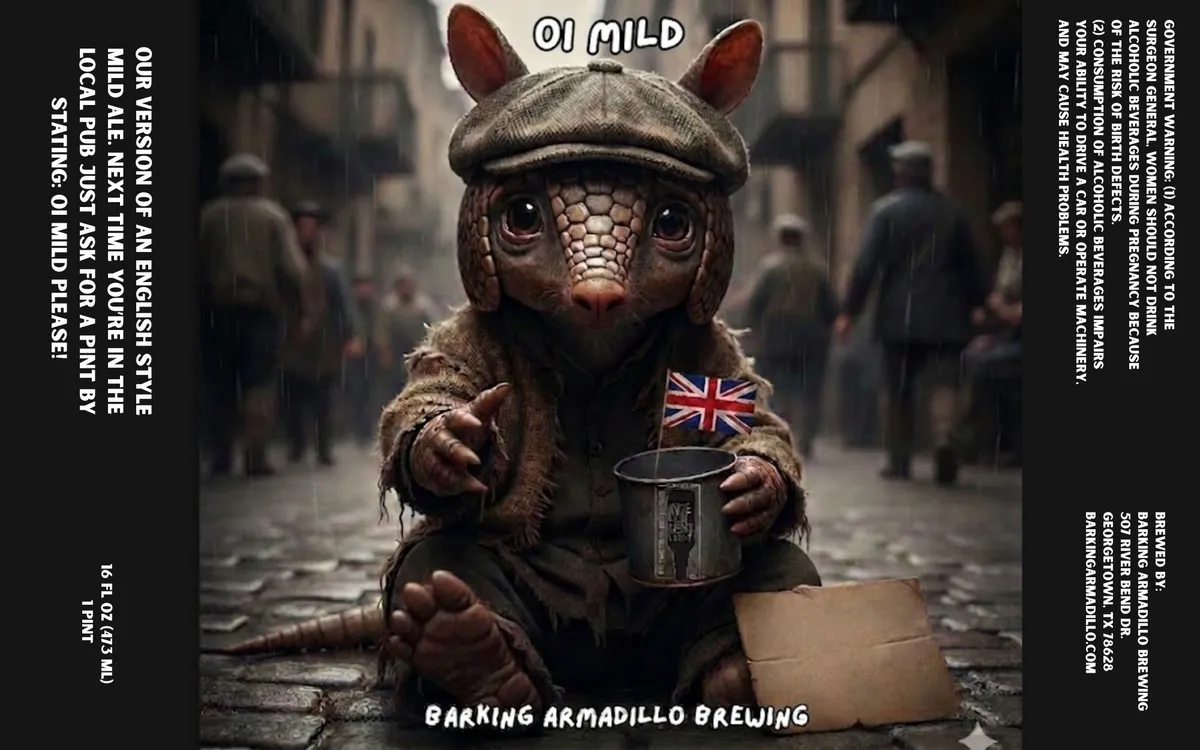 Oi Mild label art — BARKING ARMADILLO BREWING