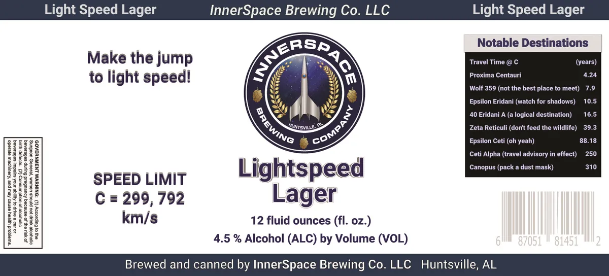Lightspeed Lager label art — INNERSPACE BREWING CO. LLC