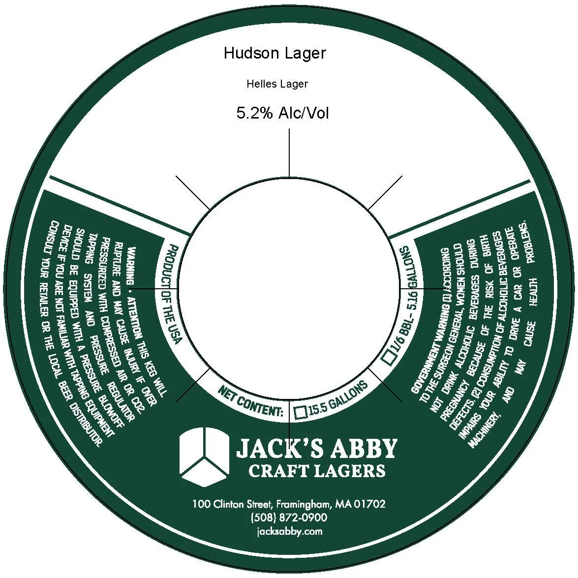 Hudson Lager — full label as filed with TTB