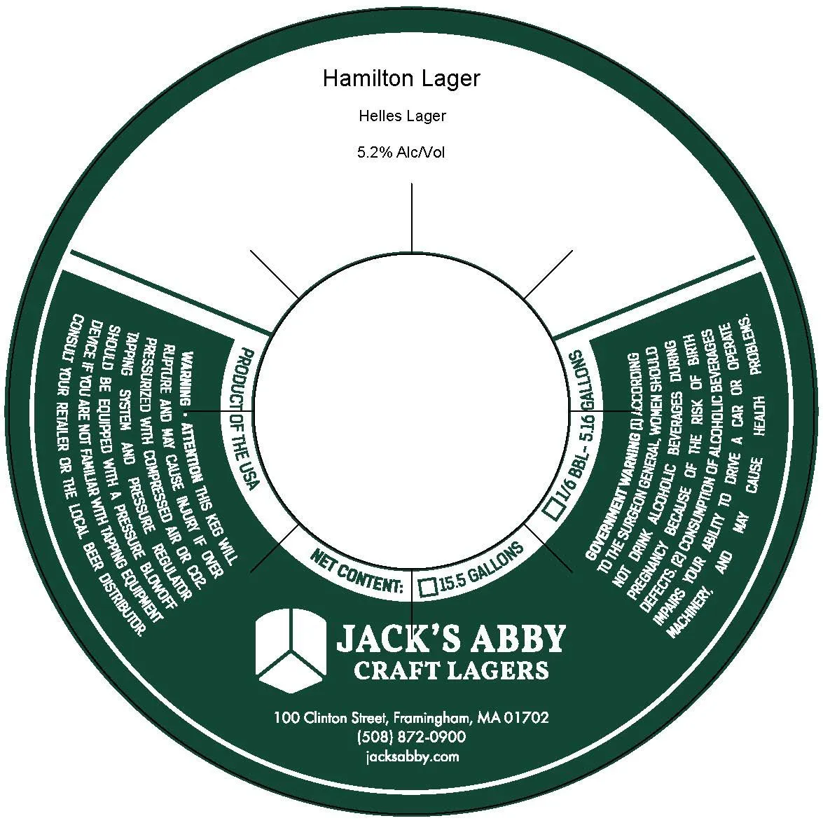 Hamilton Lager — full label as filed with TTB