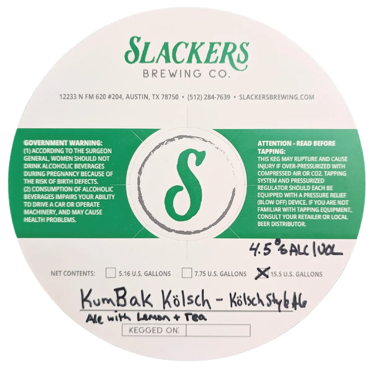 KumBak Kölsch — full label as filed with TTB