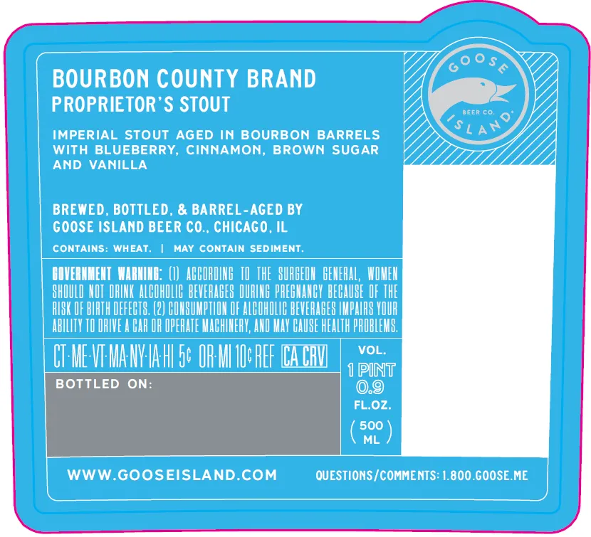 Bourbon County Brand Proprietor's Stout — full label as filed with TTB