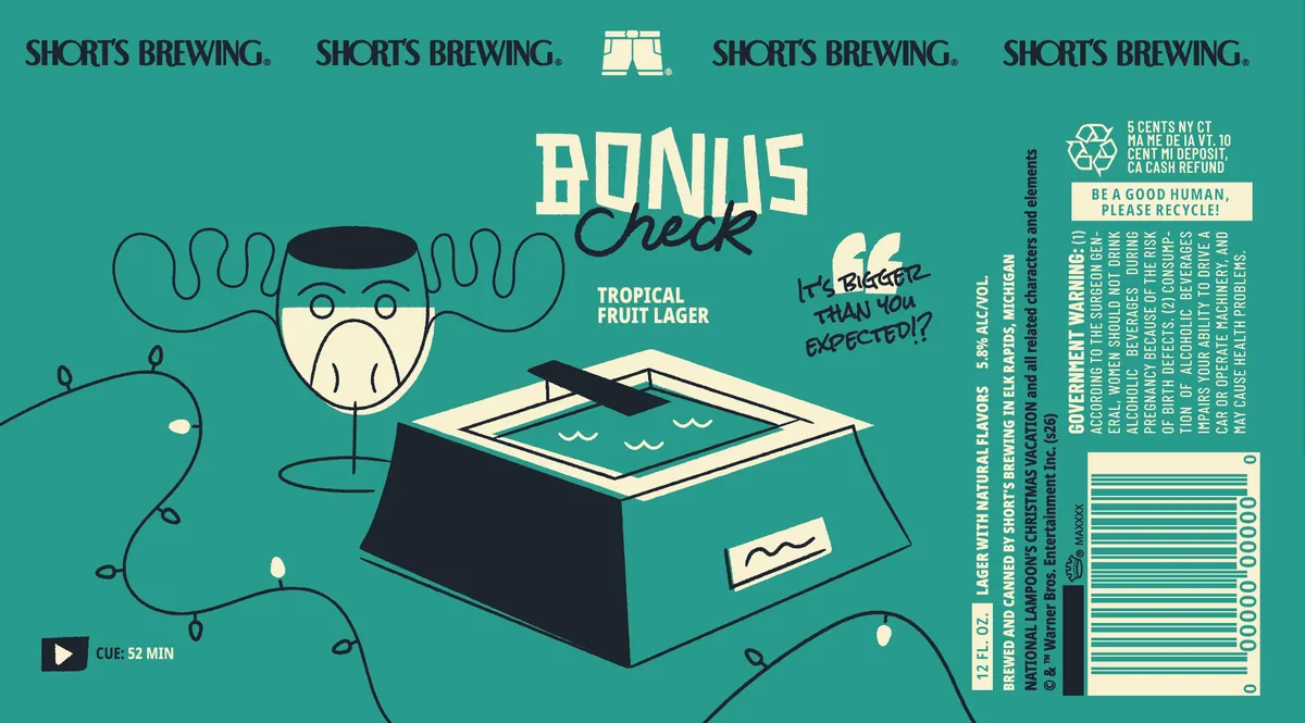 Bonus Check label art — SHORT'S BREWING