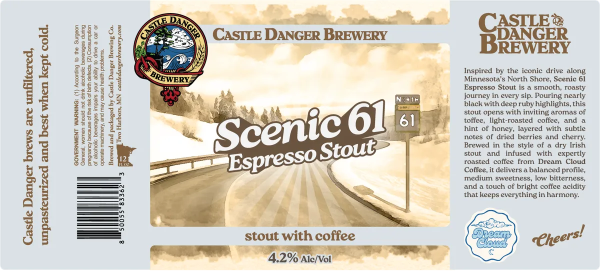 Scenic 61 Espresso Stout label art — CASTLE DANGER BREWERY