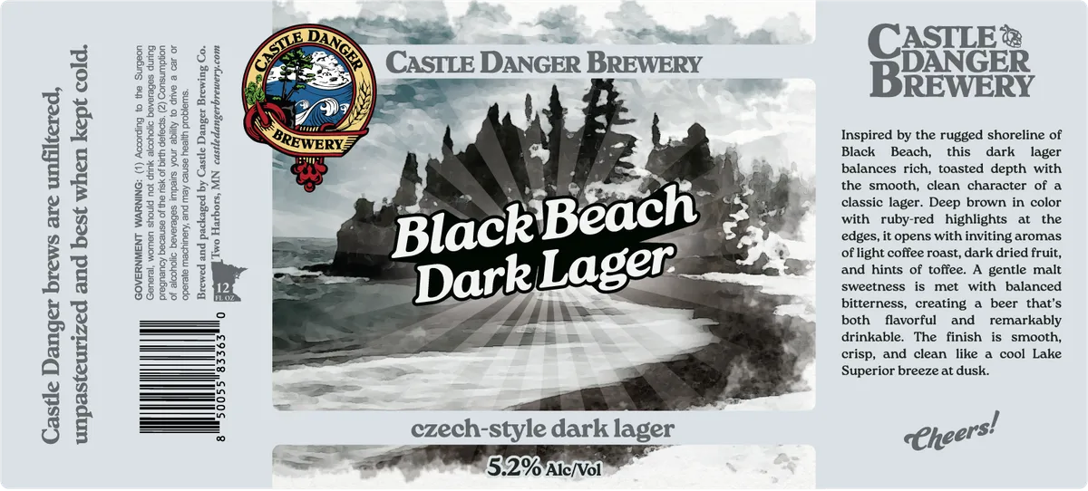 Black Beach Dark Lager label art — CASTLE DANGER BREWERY
