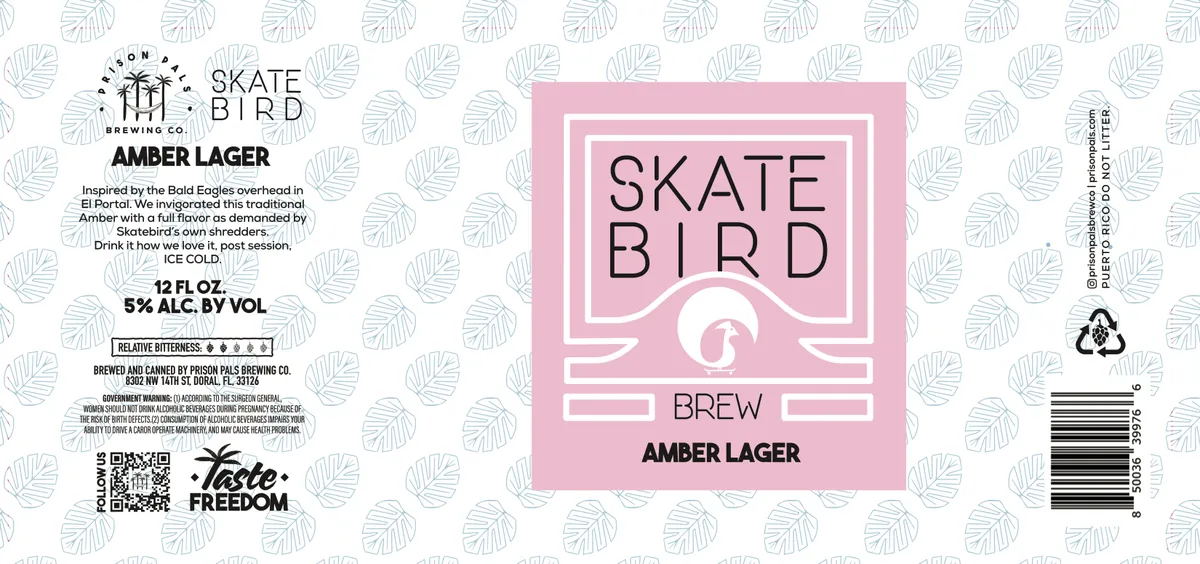 Skatebird Amber Lager — full label as filed with TTB