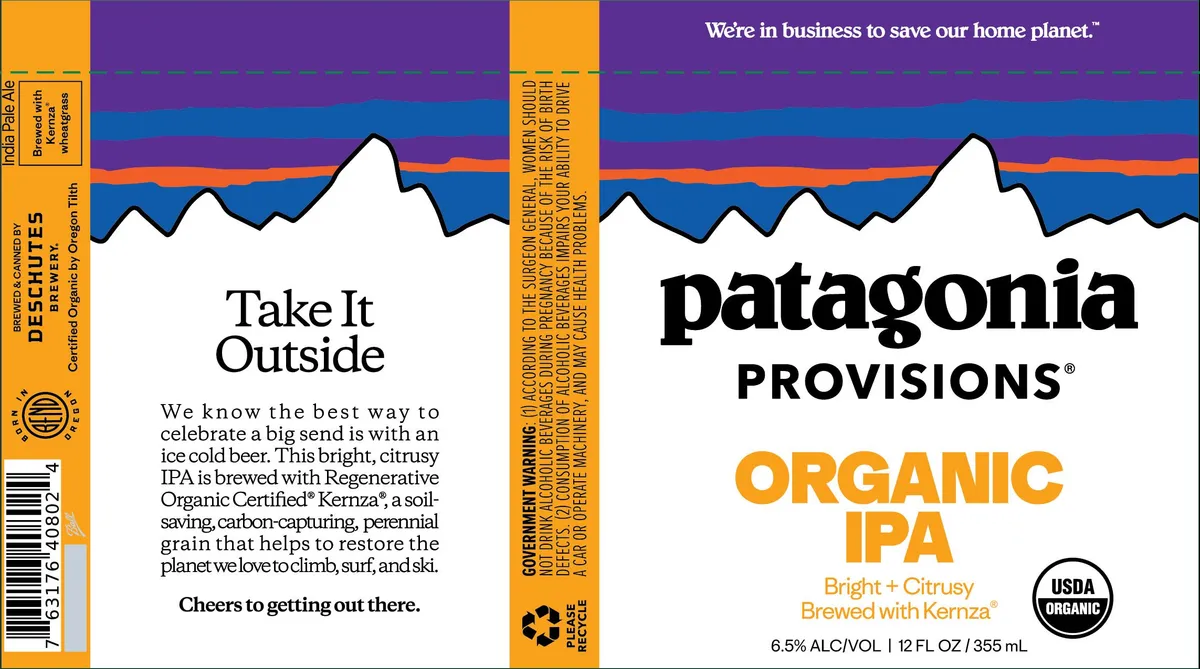 Patagonia Provisions Organic IPA label art — DESCHUTES BREWERY