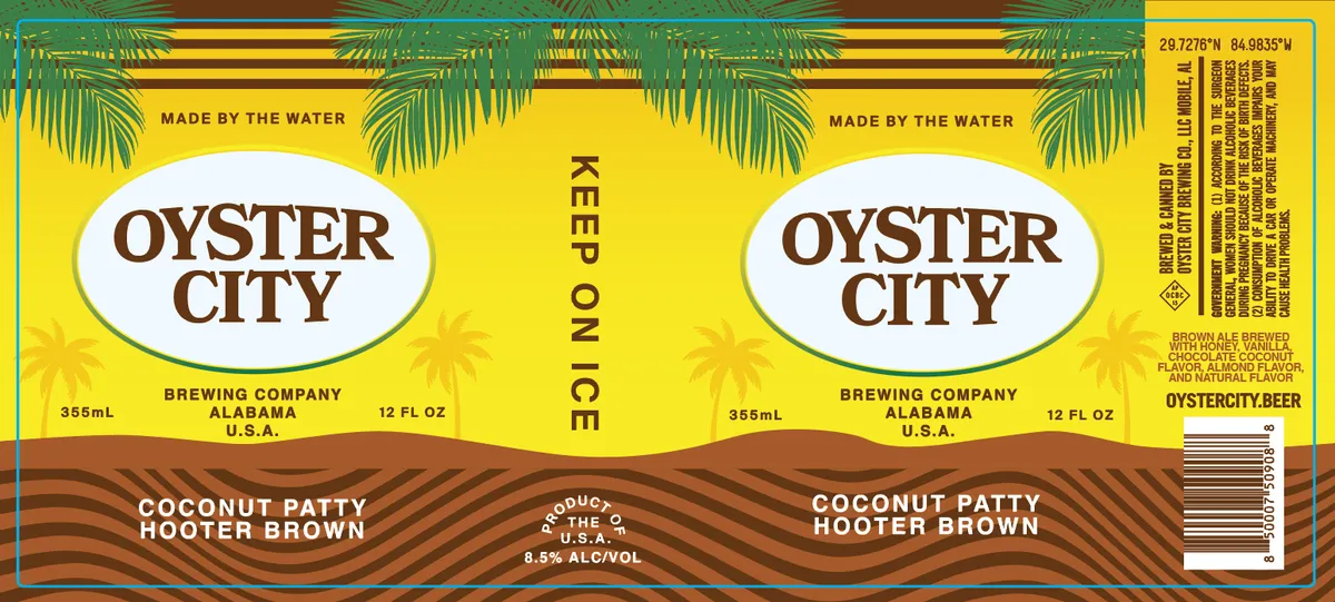 Coconut Patty Hooter Brown label art — OYSTER CITY BREWING COMPANY