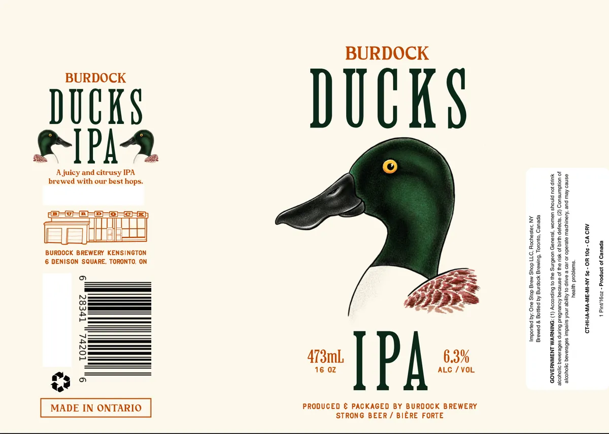 Ducks IPA label art — BURDOCK BREWING