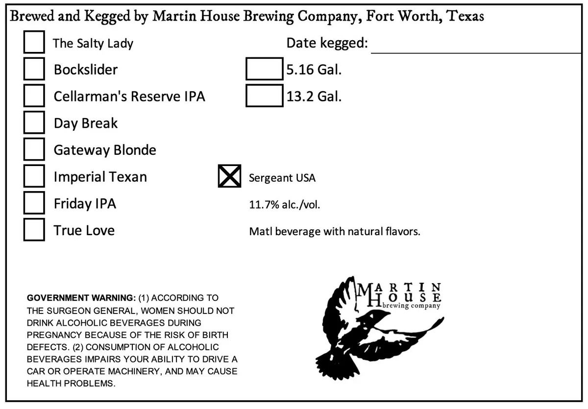 Sergeant USA — full label as filed with TTB