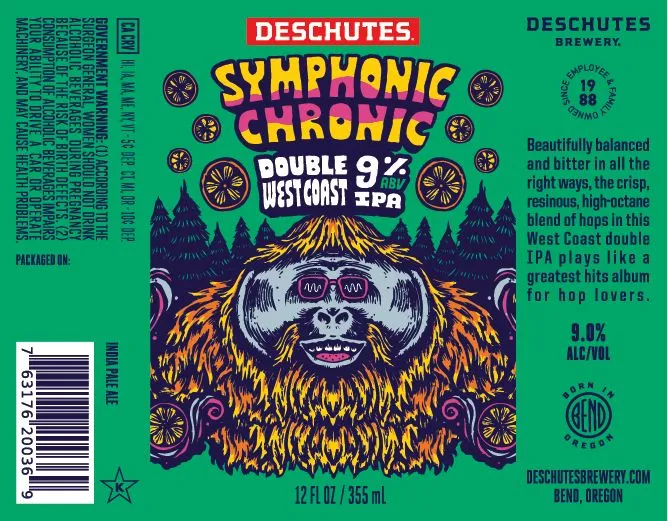 Symphonic Chronic Double West Coast IPA label art — DESCHUTES BREWERY