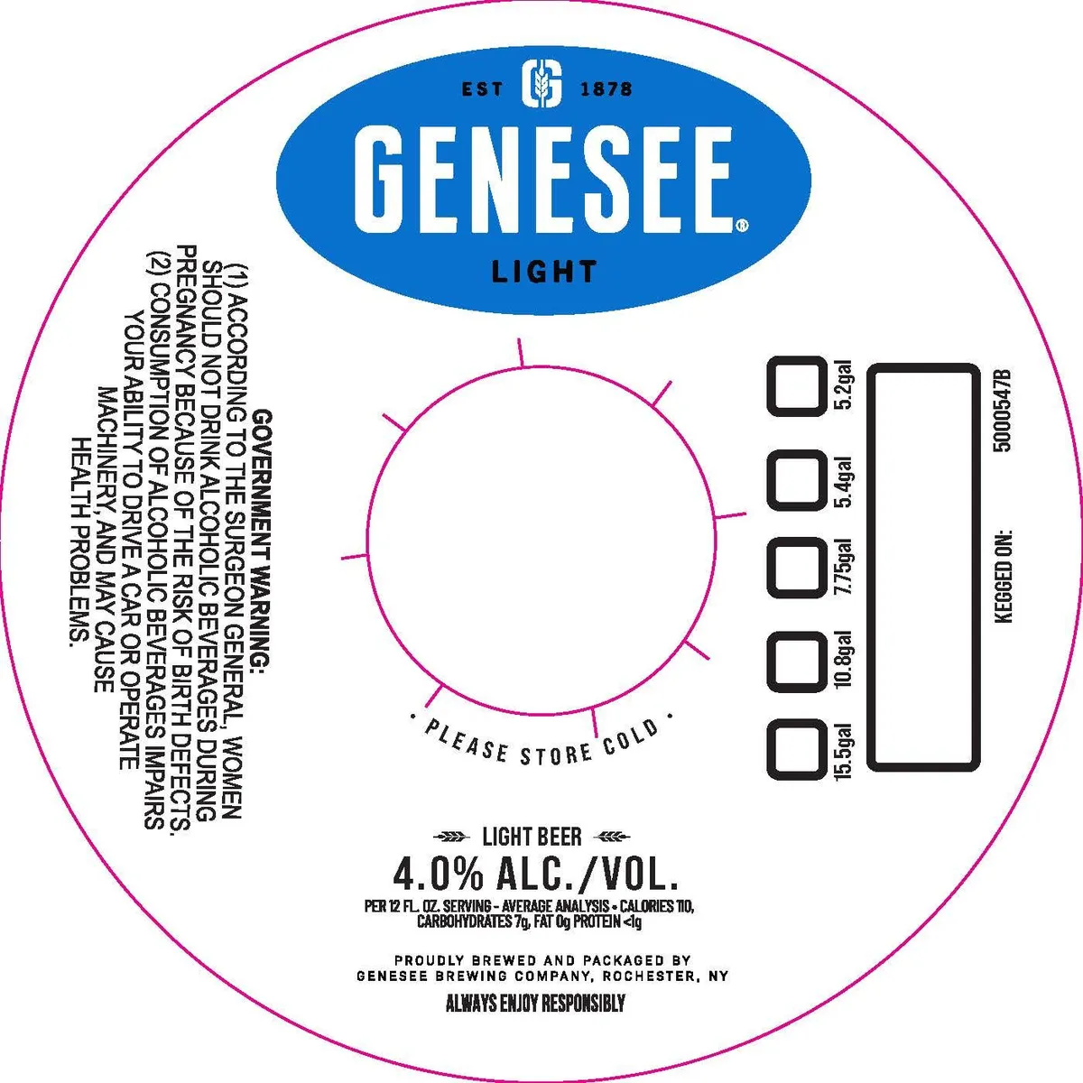 Genesee Light — full label as filed with TTB