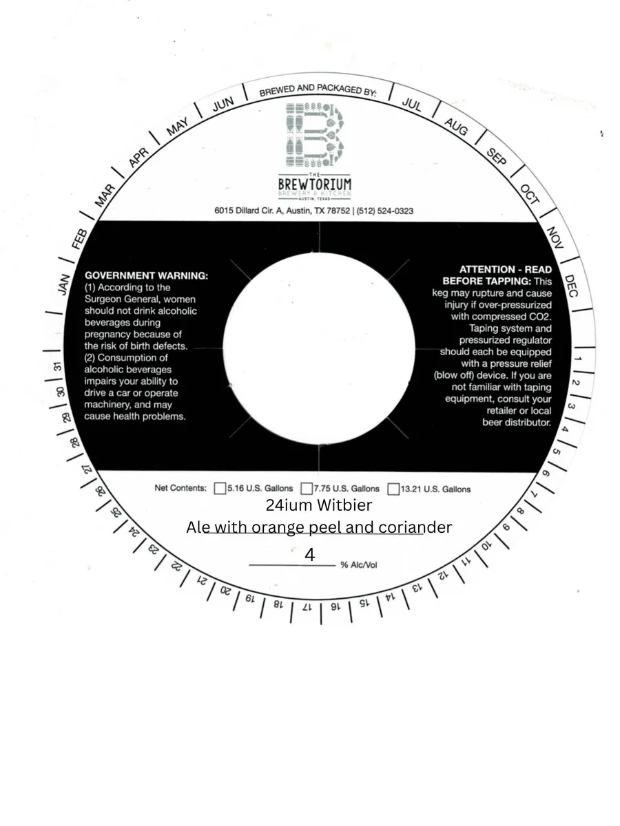 24ium Witbier — full label as filed with TTB