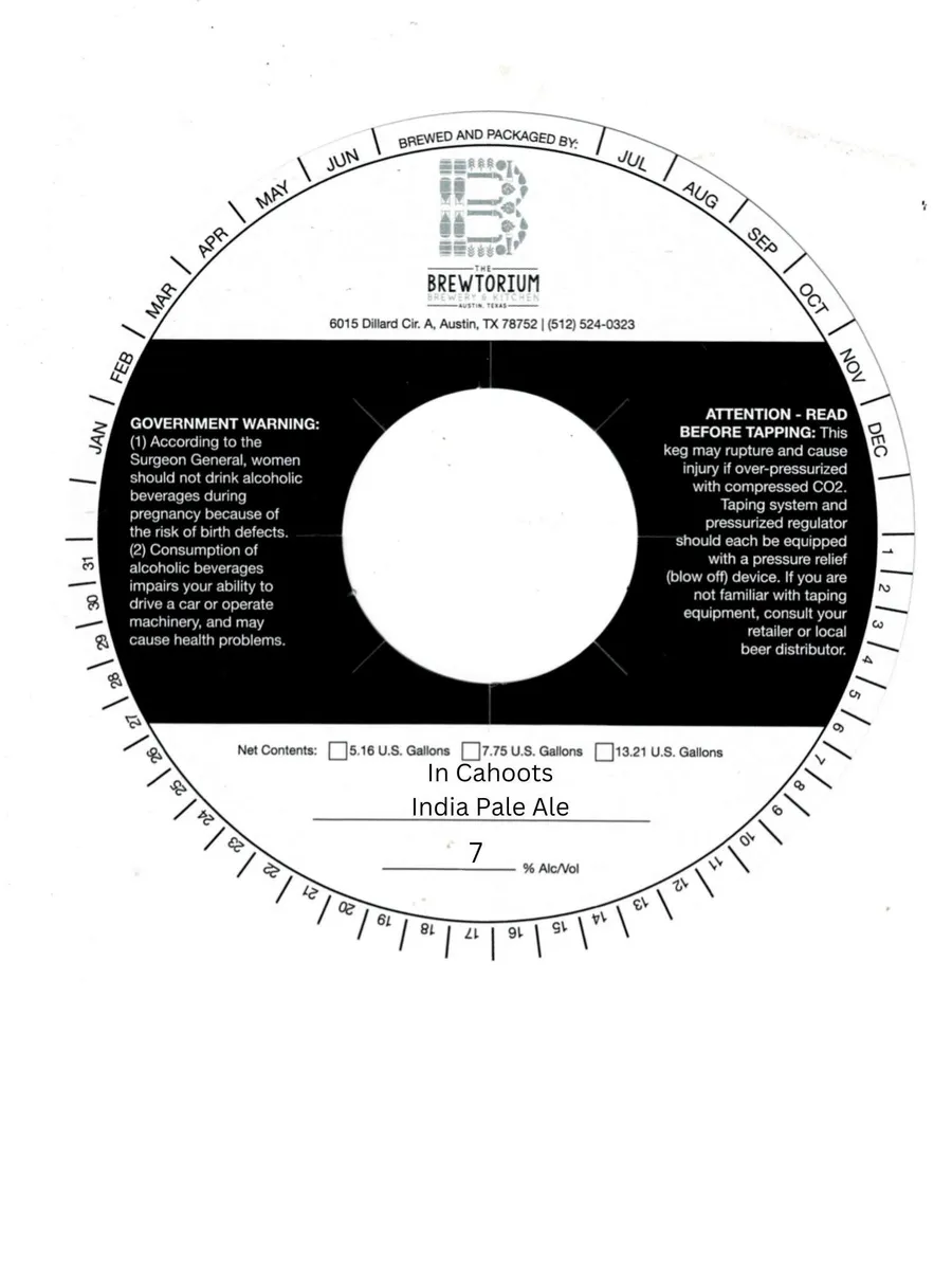 In Cahoots India Pale Ale — full label as filed with TTB