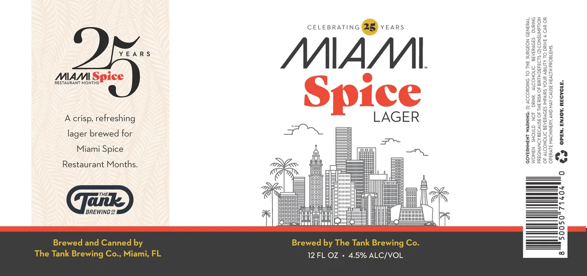 Miami Spice Lager label art — THE TANK BREWING CO.