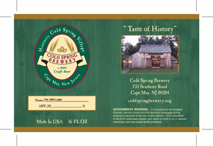 The 1804 Lager — full label as filed with TTB