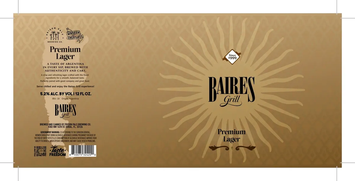 Baires Grill Premium Lager — full label as filed with TTB