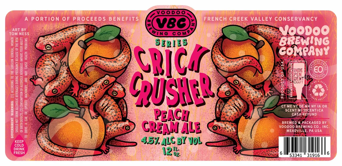 Crick Crusher Peach Cream Ale label art — CRICK CRUSHER SERIES