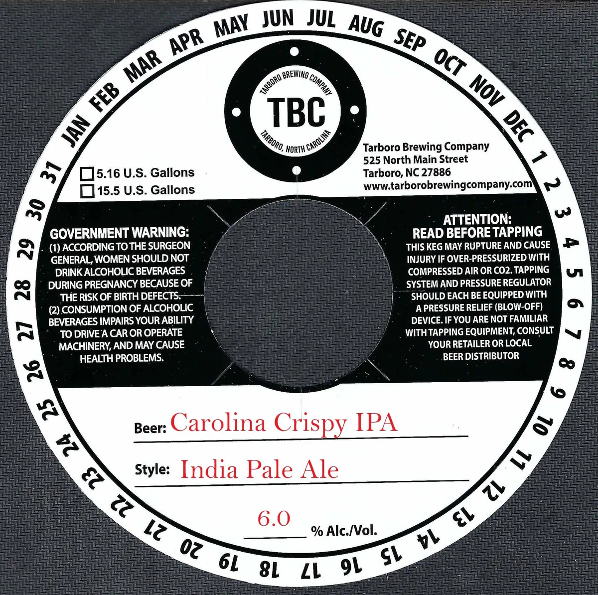 Carolina Crispy IPA label art — TARBORO BREWING COMPANY