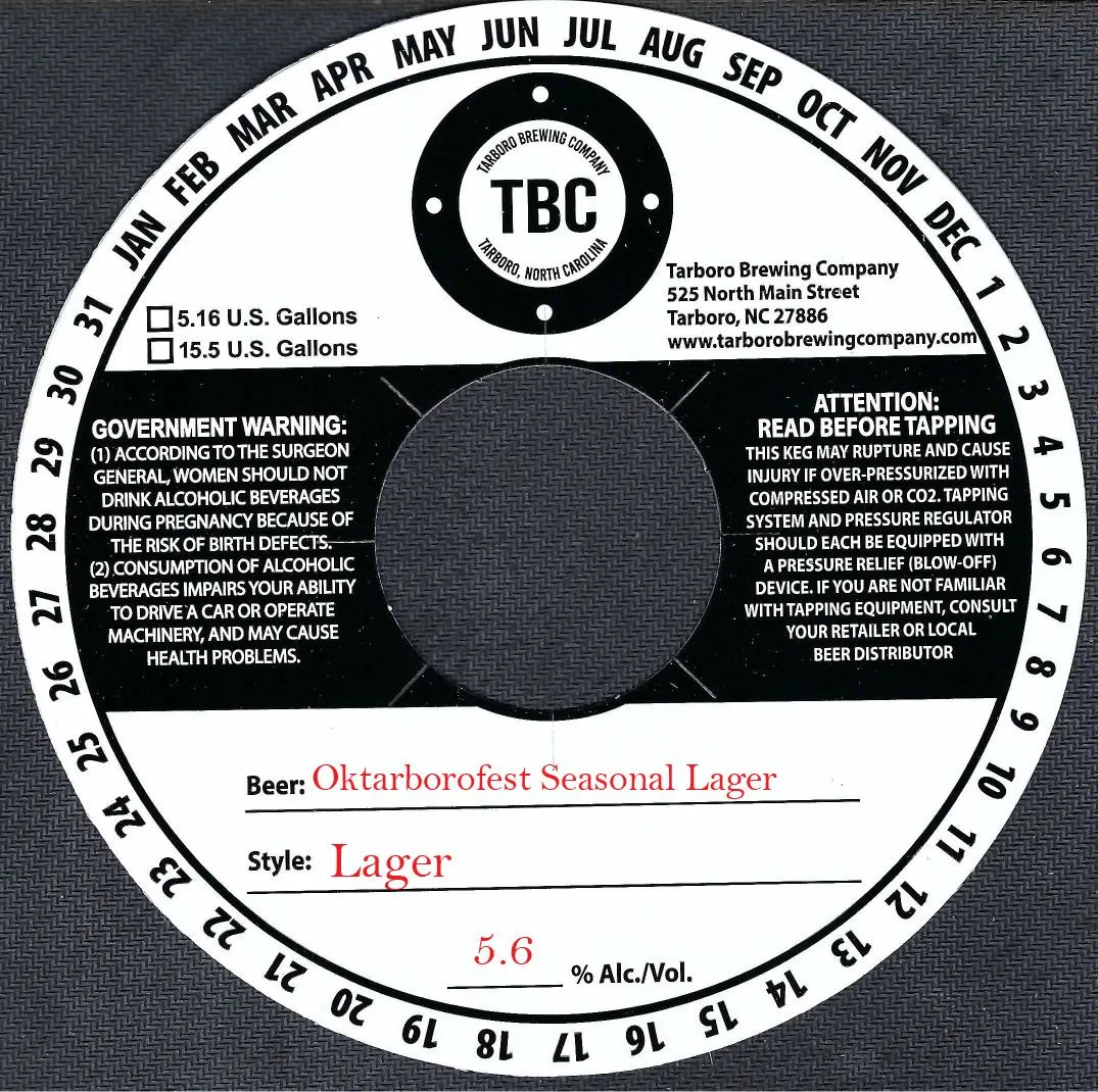 Oktarborofest Seasonal Lager label art — TARBORO BREWING COMPANY