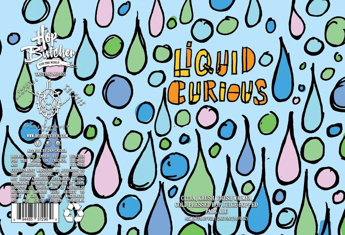 Liquid Curious label art — HOP BUTCHER FOR THE WORLD