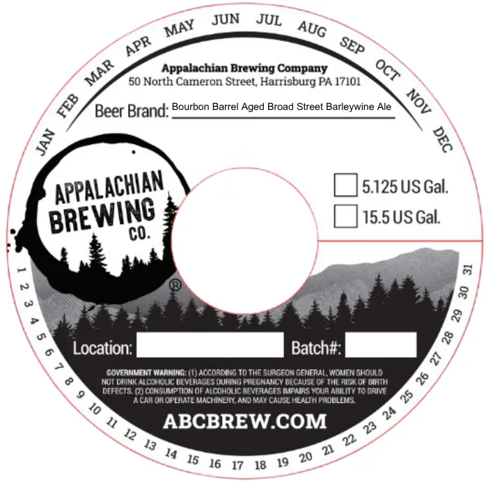 Bourbon Barrel Aged Broad Street Barleywine Ale label art — APPALACHIAN BREWING CO