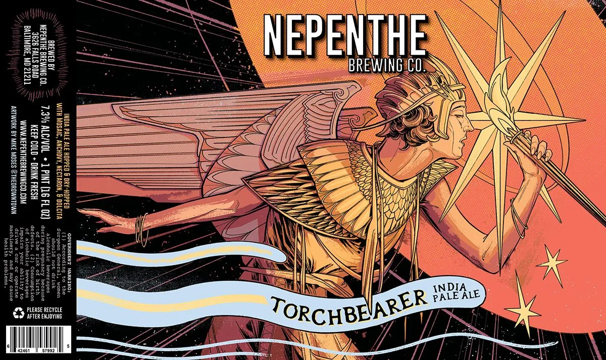 Torchbearer India Pale Ale label art — NEPENTHE BREWING CO.