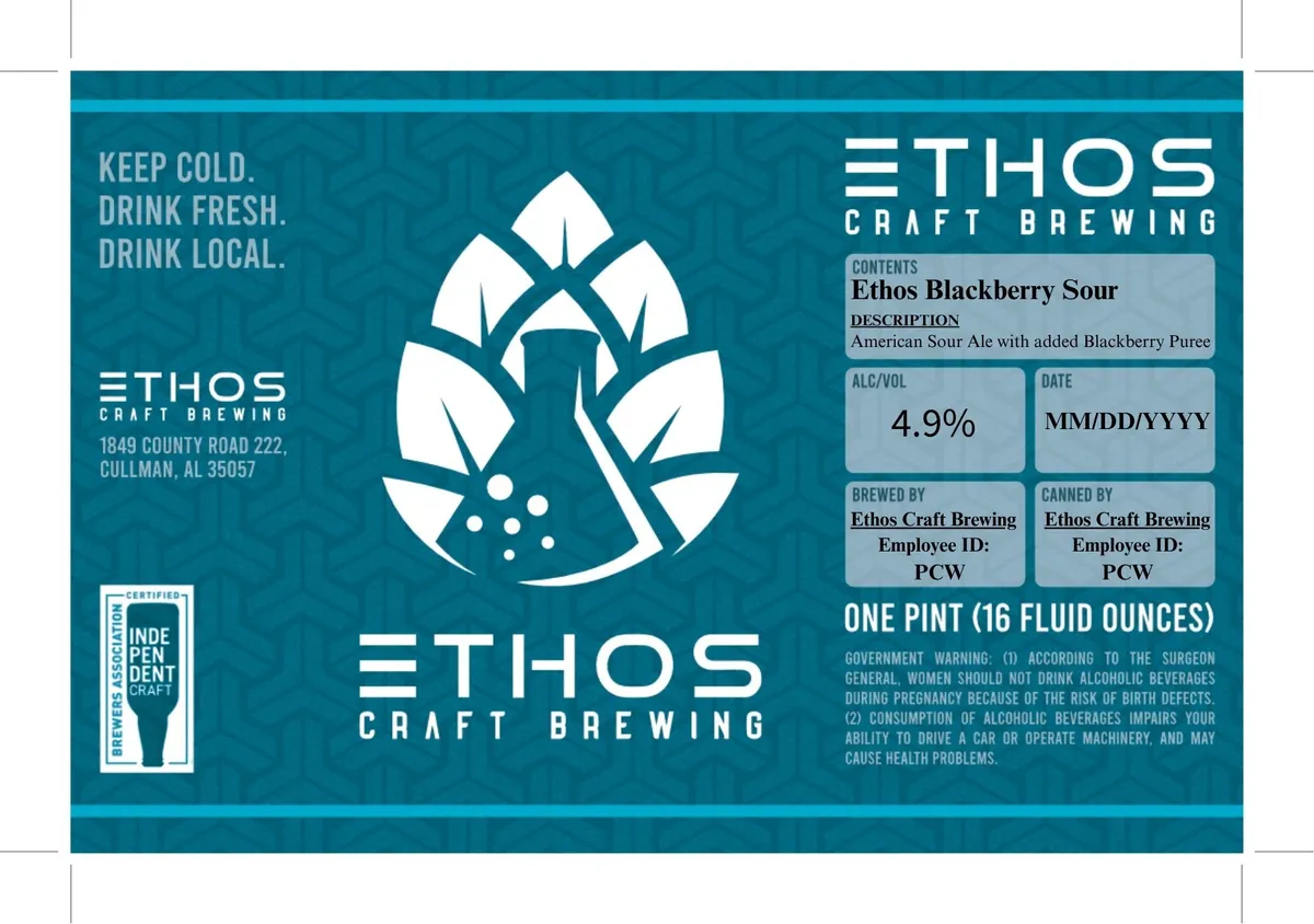 Ethos Blackberry Sour — full label as filed with TTB