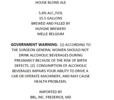 House Blond Ale label