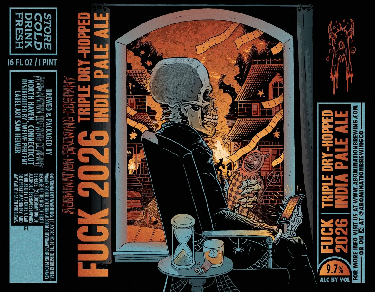 Fuck 2026 label art — ABOMINATION BREWING COMPANY