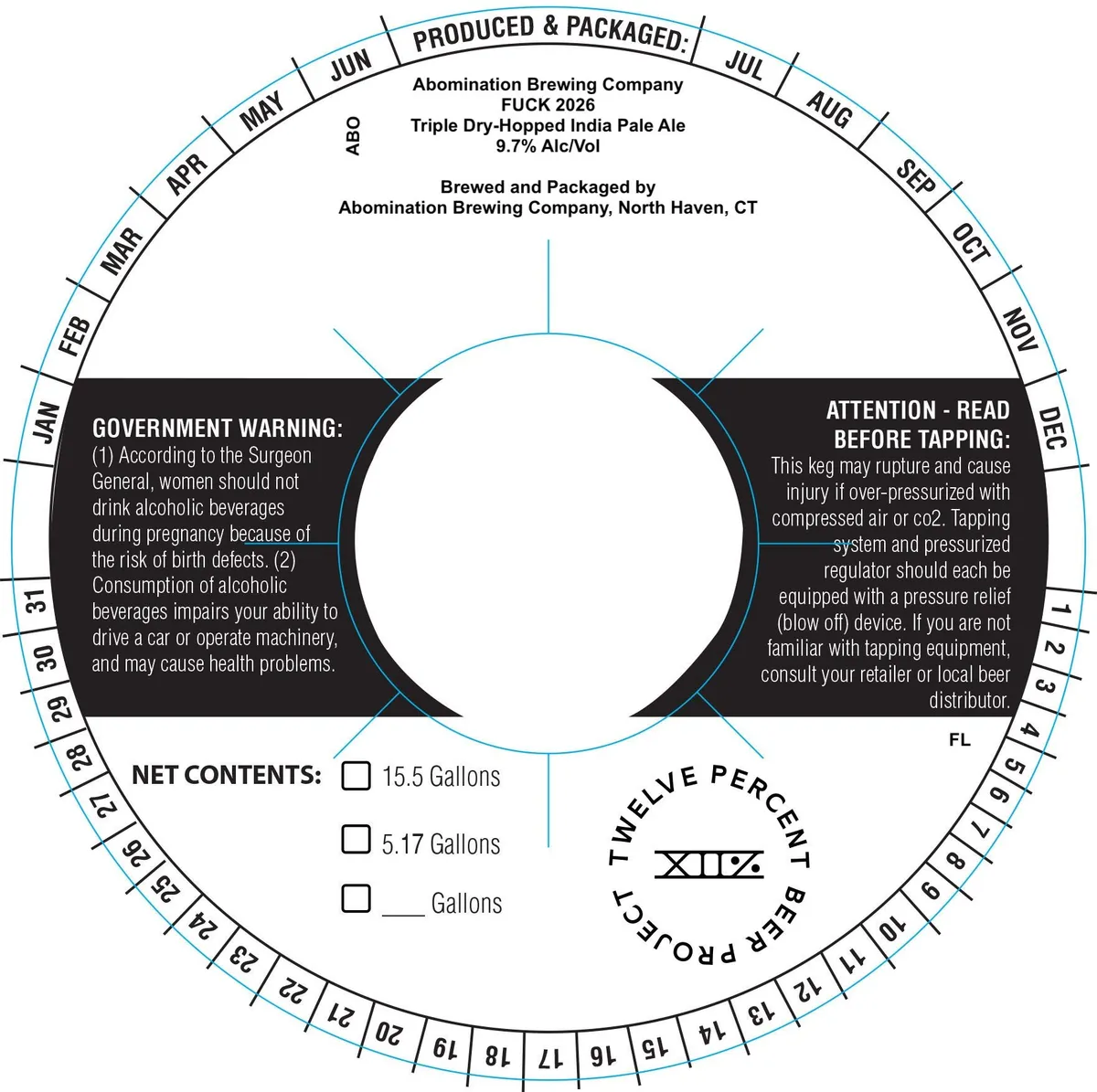 FUCK 2026 label art — ABOMINATION BREWING COMPANY