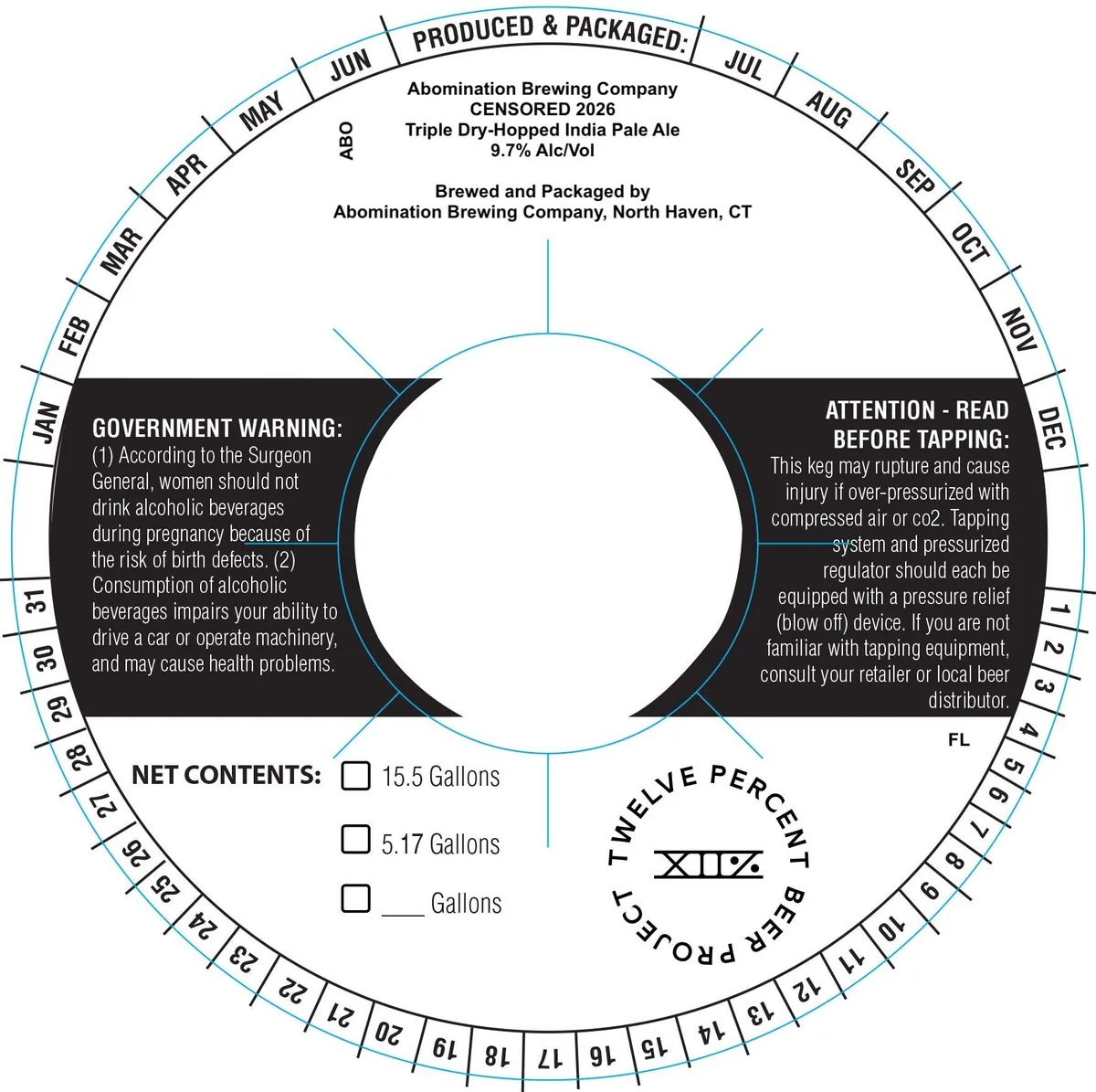 Censored 2026 label art — ABOMINATION BREWING COMPANY
