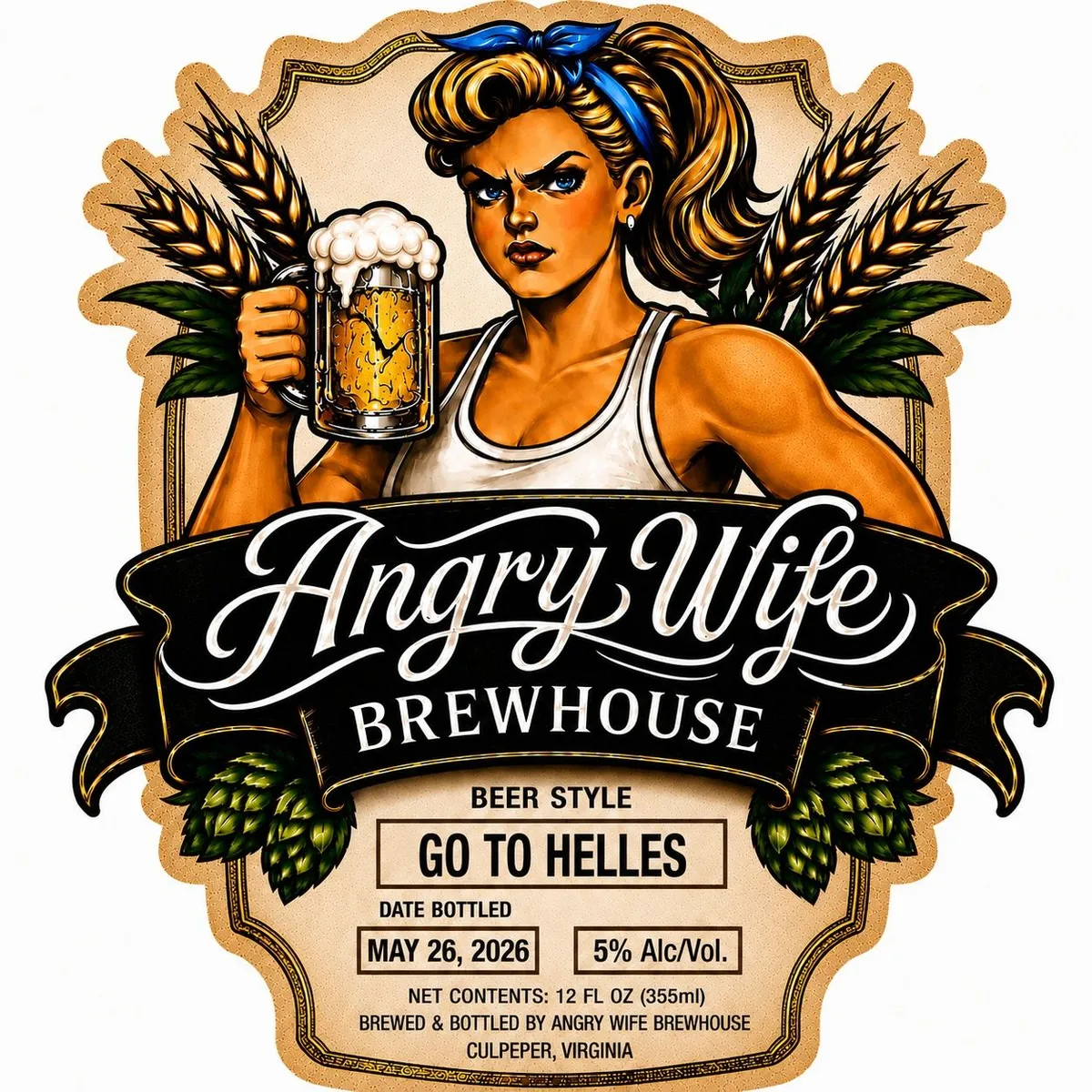 Go To Helles label art — ANGRY WIFE BREWHOUSE