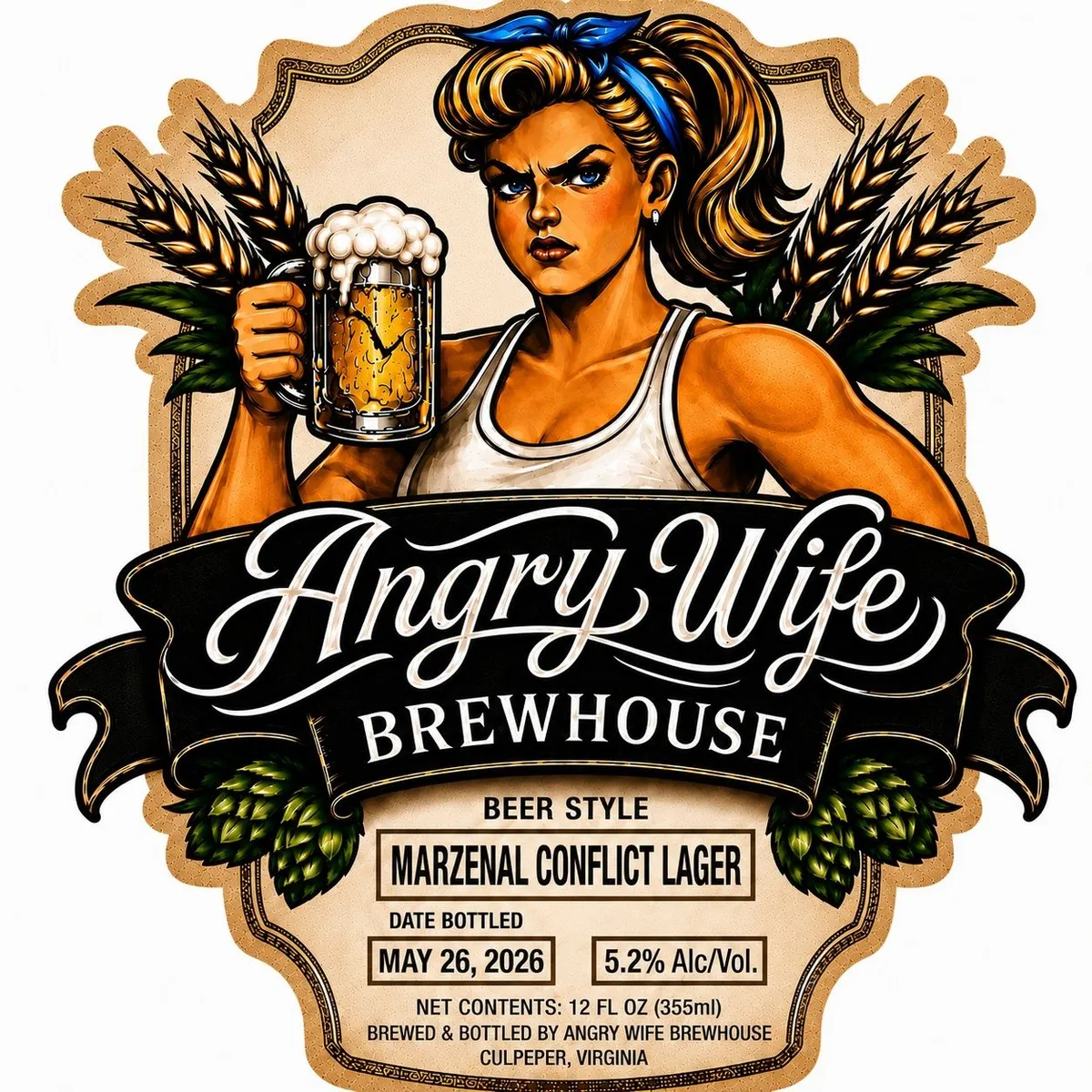 Marzenal Conflict Lager label art — ANGRY WIFE BREWHOUSE